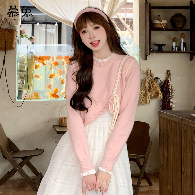 慕兔不规则针织毛衣罩衫