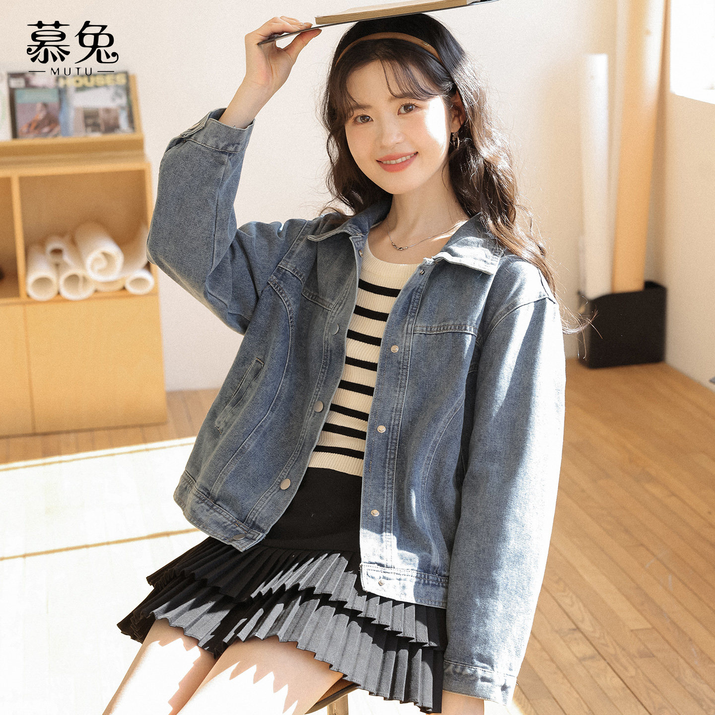 慕兔复古翻领牛仔外套女2026春季新款设计感小众宽松休闲夹克上衣,女装/女士精品,短外套,淘宝优惠券,粉丝福利购,淘宝优惠卷