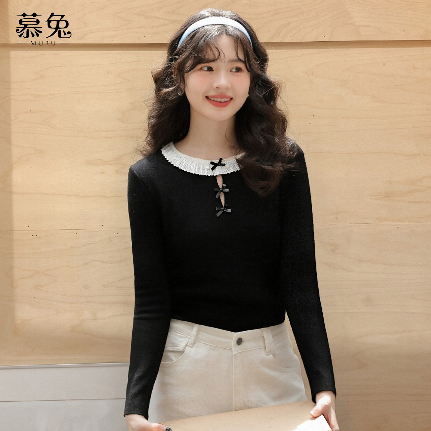 慕兔法式小香风蝴蝶结针织打底衫女2025冬季新款别致正肩显瘦上衣,女装/女士精品,毛针织衫,淘宝优惠券,粉丝福利购,淘宝优惠卷