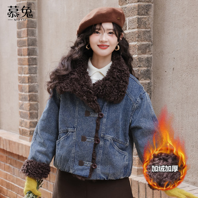 慕兔复古加绒牛仔外套
