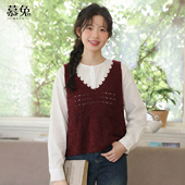 慕兔法式 叠穿两件套 白色衬衫 花边镂空针织马甲背心女2026春季 新款