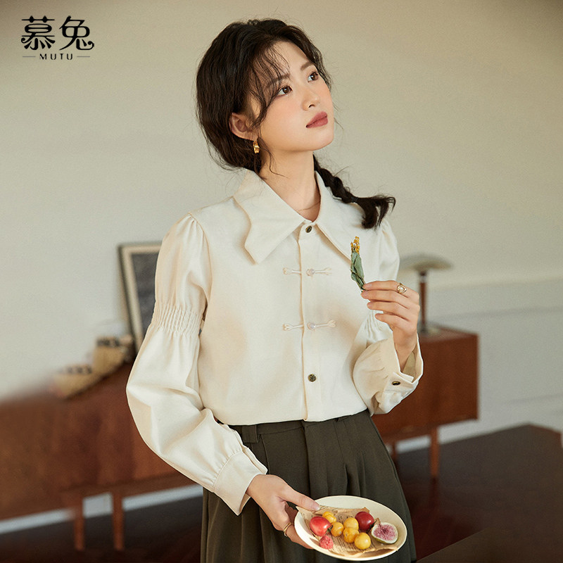 慕兔复古新中式长袖衬衫