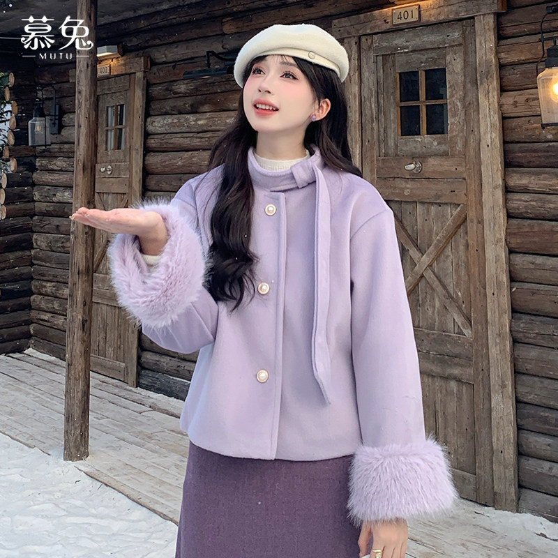 慕兔小香风夹棉毛呢外套女秋冬2025新款小个子高级感粉色呢子上衣,女装/女士精品,短外套,淘宝优惠券,粉丝福利购,淘宝优惠卷