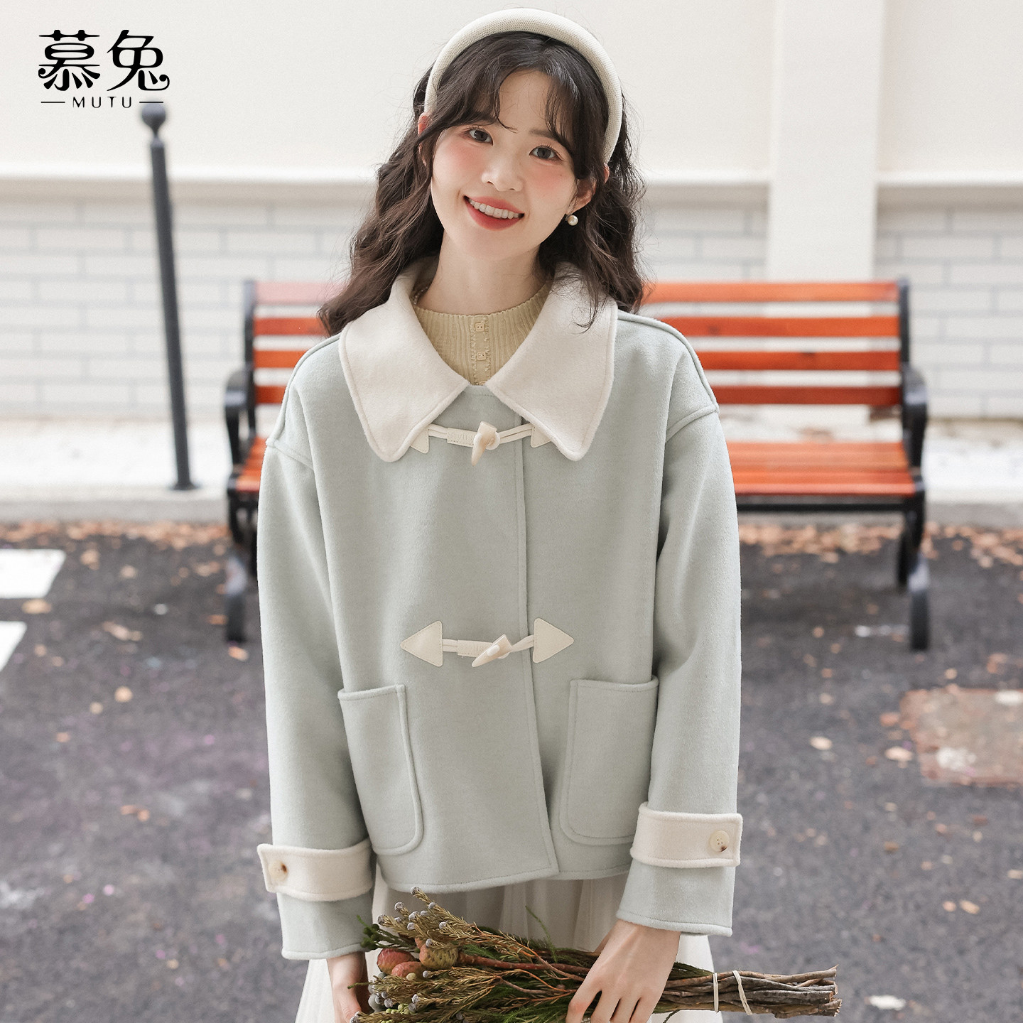 慕兔韩系牛角扣毛呢外套女2026春季新款小个子设计感小众宽松上衣,女装/女士精品,毛呢外套,淘宝优惠券,粉丝福利购,淘宝优惠卷