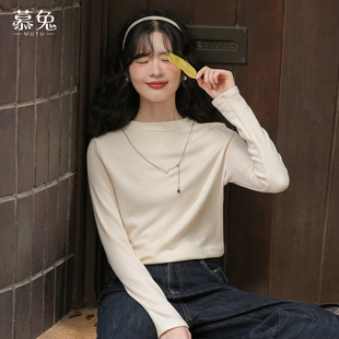 显瘦正肩打底衫 慕兔韩系圆领长袖 别致修身 新款 内搭上衣女2025冬季