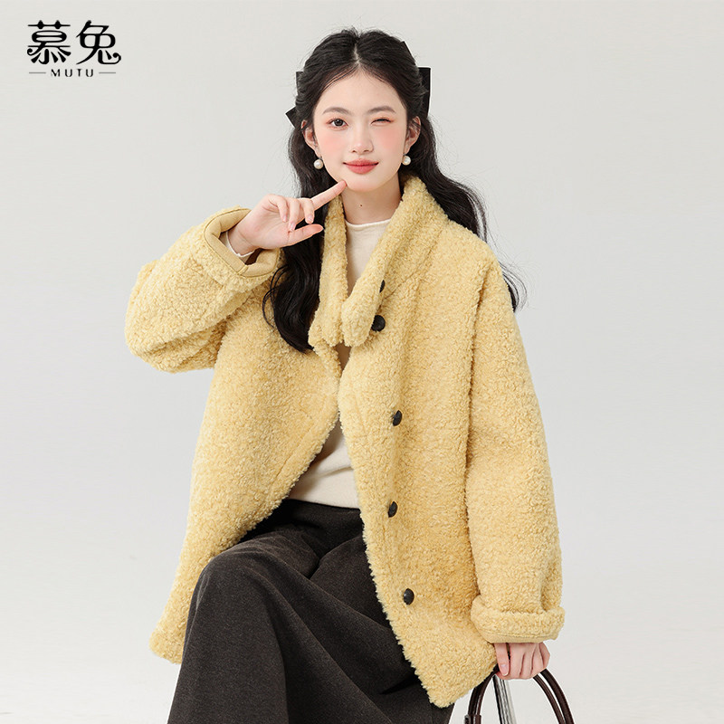 慕兔复古立领仿羊羔毛外套女2025冬季新款小个子皮毛一体宽松上衣,女装/女士精品,短外套,淘宝优惠券,粉丝福利购,淘宝优惠卷
