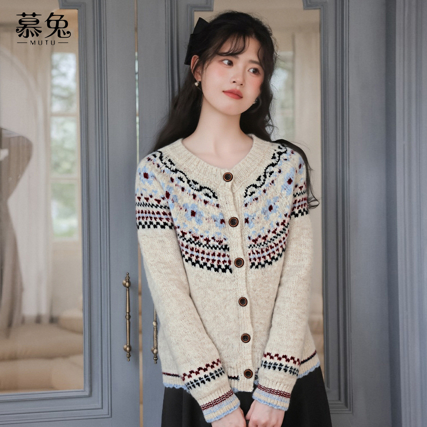 慕兔费尔岛风复古毛衣外套女2025冬季新款温柔风软糯针织开衫上衣,女装/女士精品,毛衣,淘宝优惠券,粉丝福利购,淘宝优惠卷