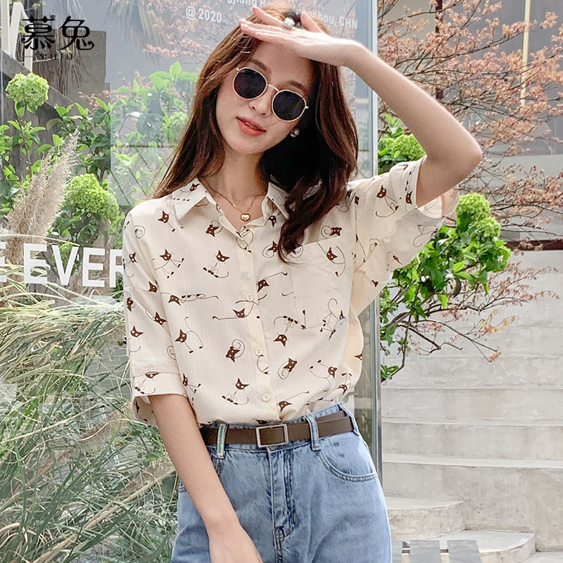 慕兔直筒韩版卡通印花衬衫