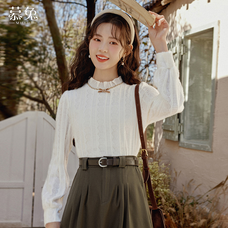 慕兔法式内搭蕾丝打底衫