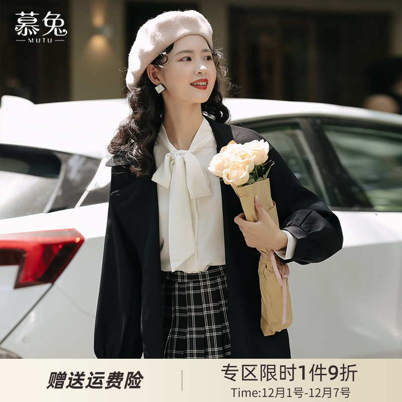 长袖蝴蝶结系带白衬衫法式