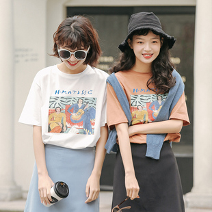 韩版 2025新款 宽松洋气印花体恤上衣 t恤女夏季 ins纯棉超火cec短袖