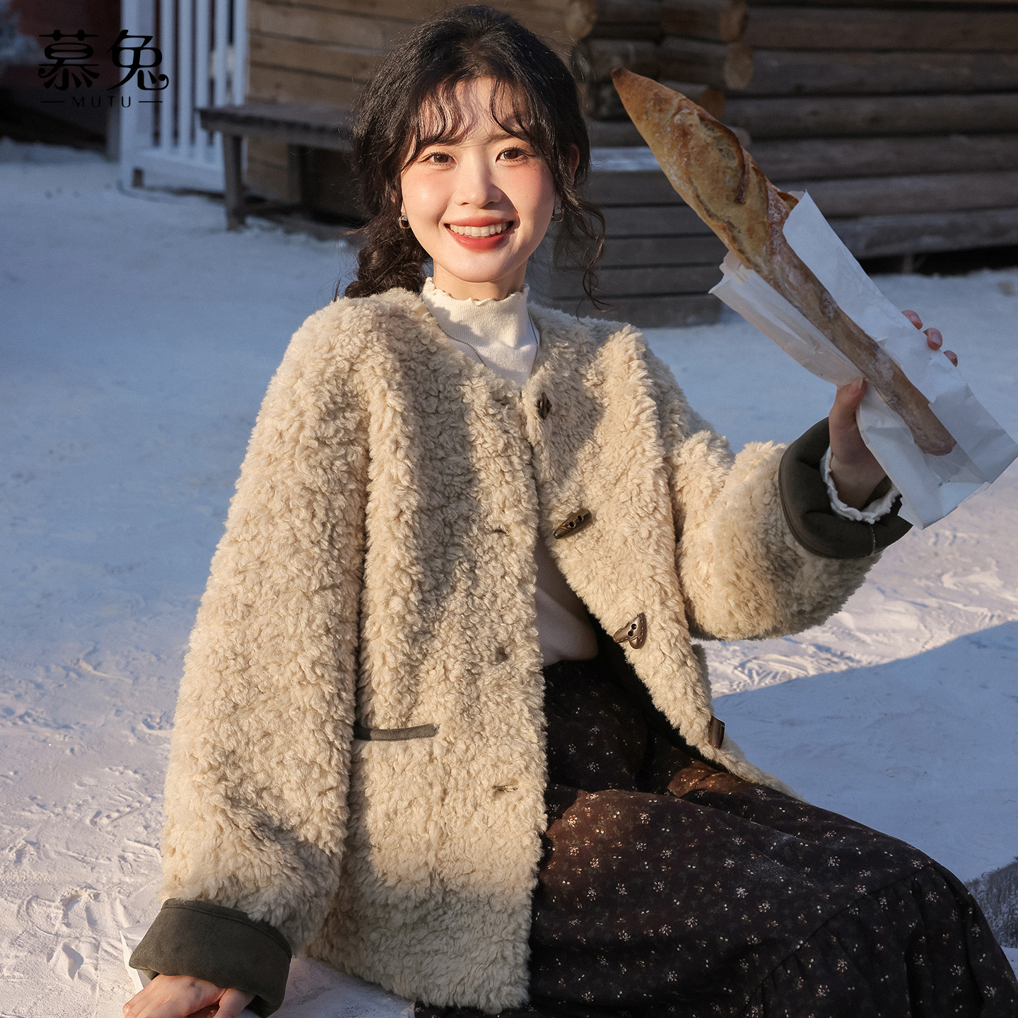 慕兔法式小香风皮毛一体外套