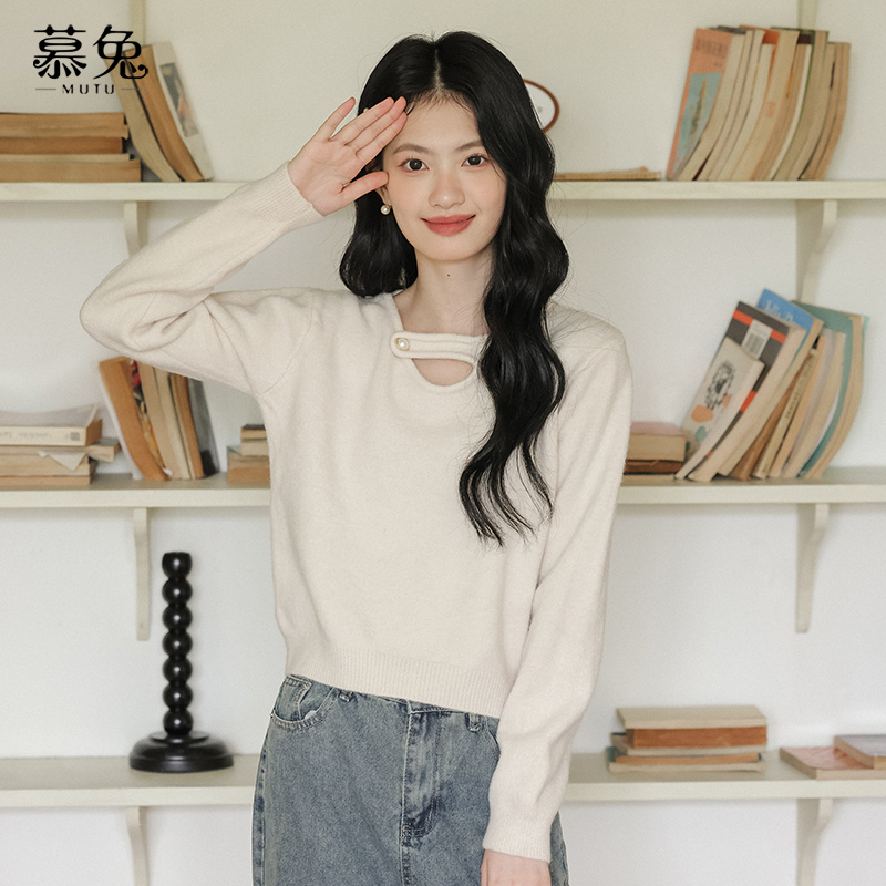 慕兔法式镂空针织衫毛衣