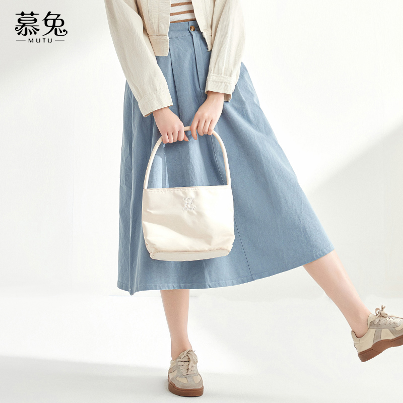 慕兔法式气质高腰中长款半身裙