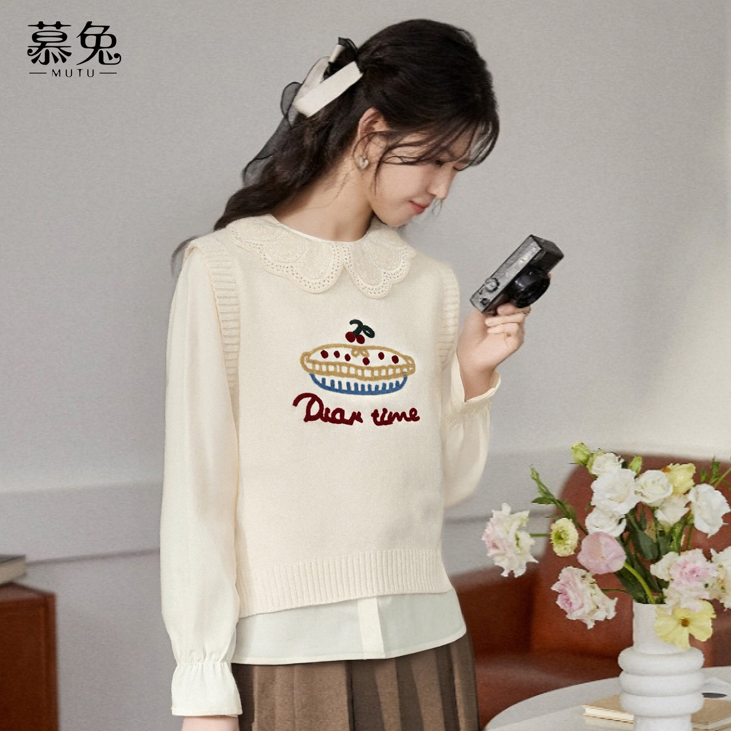 慕兔学院风娃娃领长袖衬衫女2025冬季新款圆领宽松马甲上衣两件套,女装/女士精品,衬衫,淘宝优惠券,粉丝福利购,淘宝优惠卷