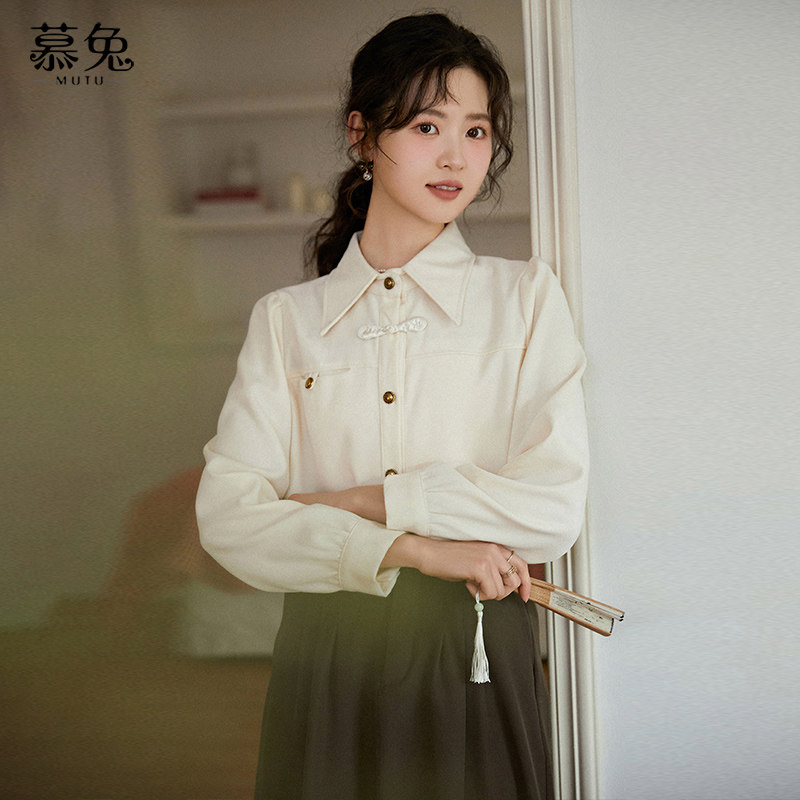 慕兔新中式国风盘扣衬衫女冬2025新款加绒内搭设计感小众长袖上衣,女装/女士精品,衬衫,淘宝优惠券,粉丝福利购,淘宝优惠卷