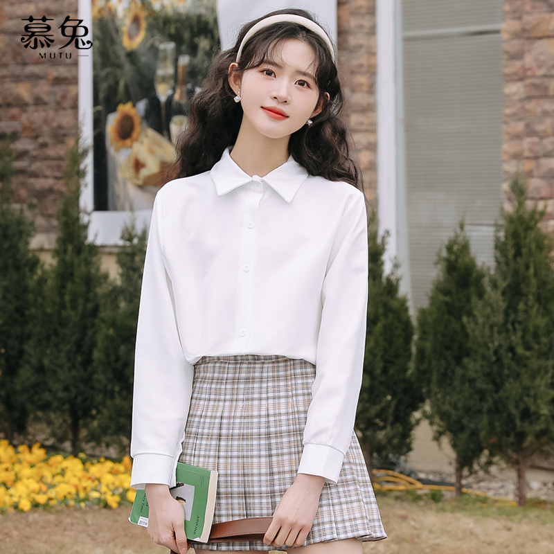 慕兔POLO领纯色长袖衬衫