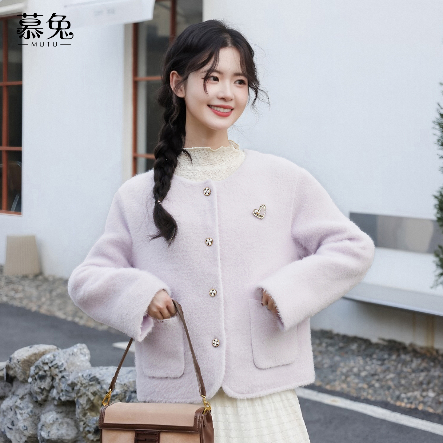 慕兔温柔风紫色毛衣外套