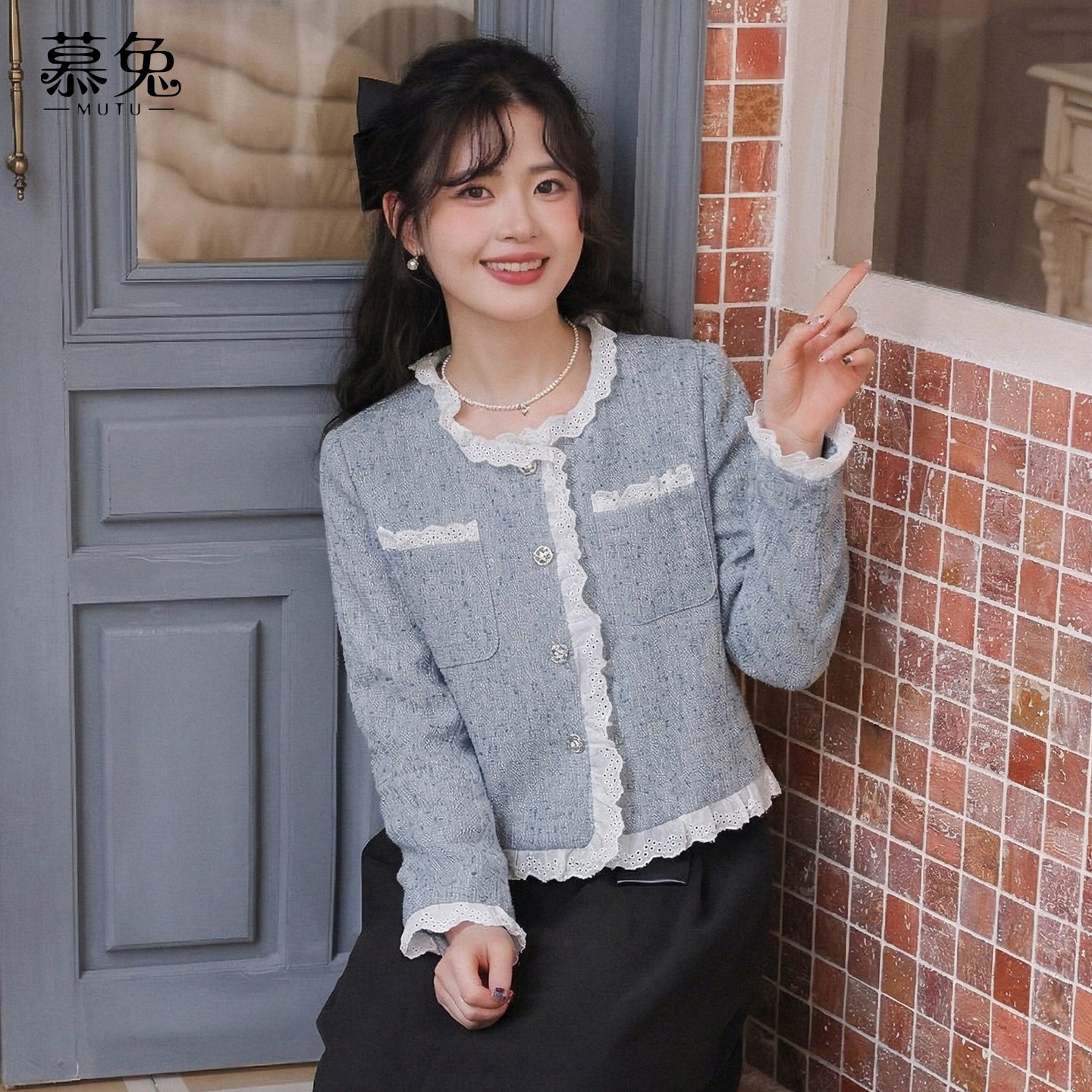 慕兔法式小香风拼接花边外套女2026春季新款高级感小个子开衫上衣,女装/女士精品,短外套,淘宝优惠券,粉丝福利购,淘宝优惠卷