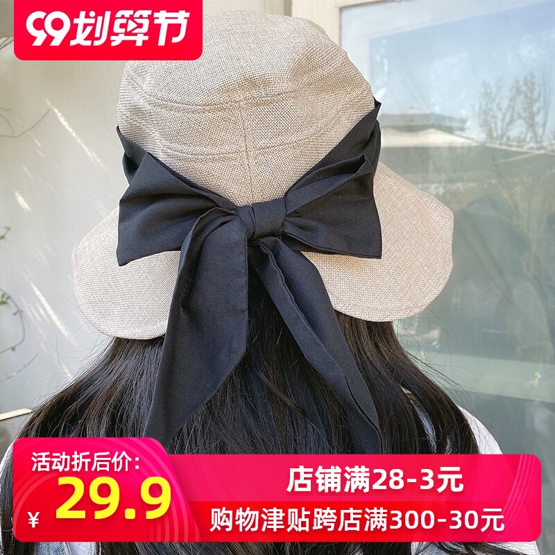 渔夫帽女韩版百搭日系可爱蝴蝶结草帽遮阳防晒网红时尚帽子女潮流