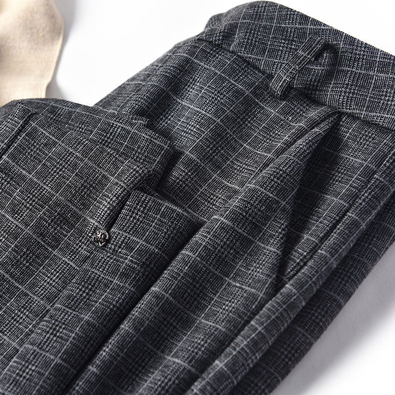 【清仓】格子毛呢裤女冬加厚条纹不规则直筒九分复古英伦风裤子