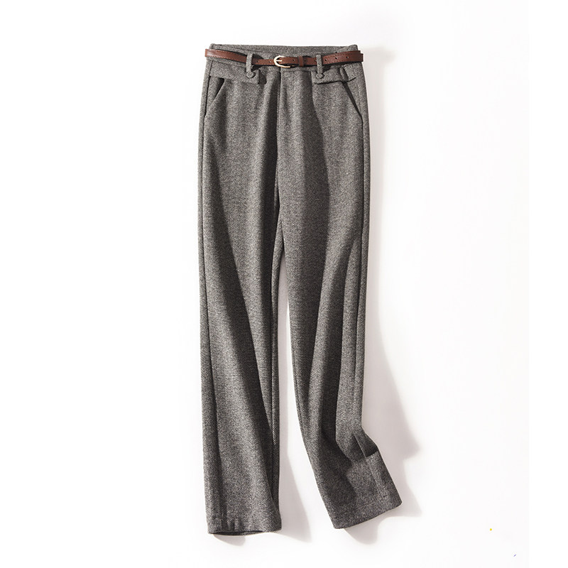 西装裤女九分秋冬新款韩版显瘦小脚烟囱裤复古格子小脚哈伦毛呢裤