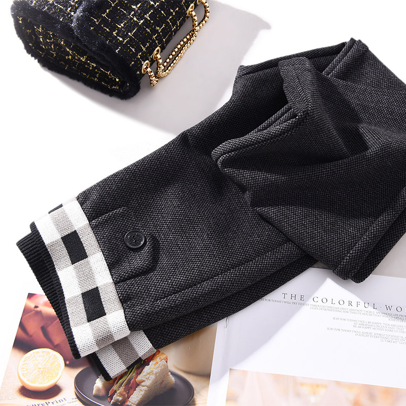 【清仓】阔腿裤女秋冬新款宽松大码格子喇叭毛呢裤子拖地长裤