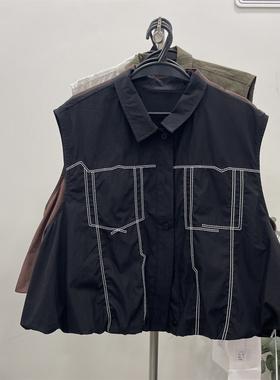 绣线翻领设计感马甲女春秋新款日系复古宽松显瘦百搭叠穿无袖上衣