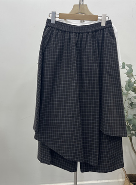 小众多片裁剪不对称设计感宽松百搭时尚松紧腰格子不规则裤裙女潮