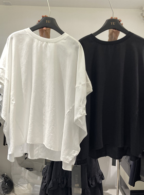 小众纯色圆领蝙蝠袖短袖T恤女2026夏季爆款宽松大版时尚休闲上衣