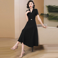 夏季黑色西装领连衣裙女中长款2024新款正式场合通勤高级感职业裙