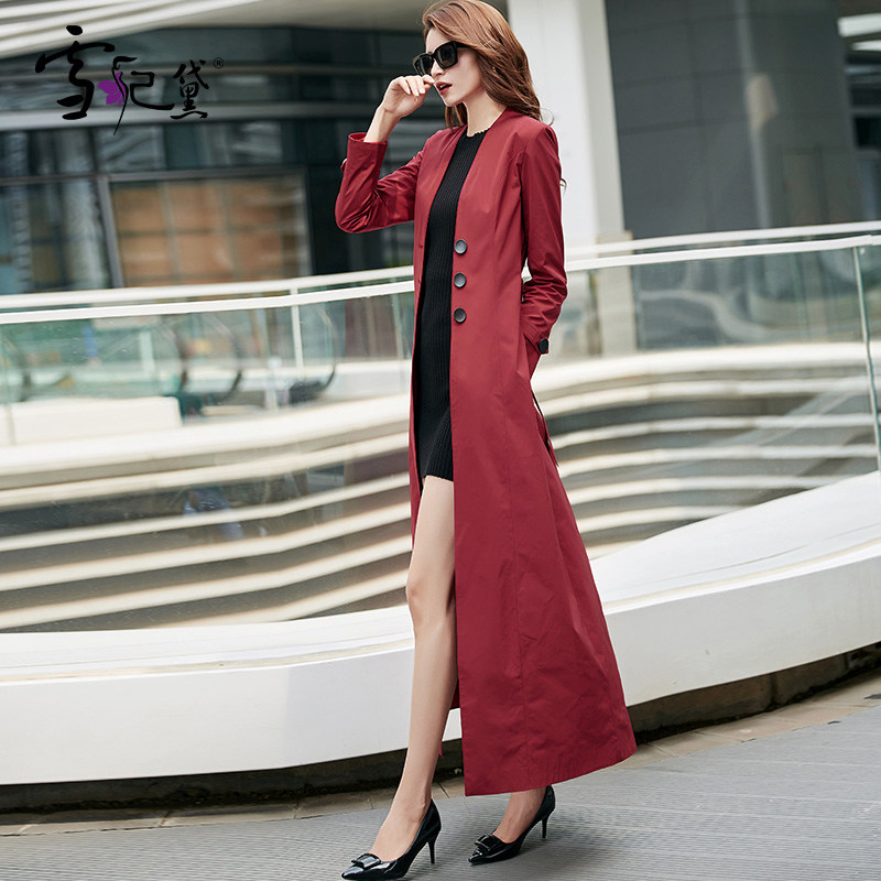 waitmore风衣女中长款春秋2020新款大衣过膝超长外套薄款到脚踝