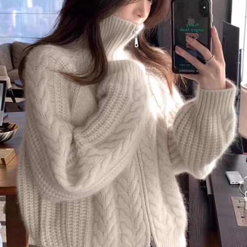 欧货重工加厚100%纯羊毛开衫女2025秋冬麻花拉链毛衣针织羊绒外套