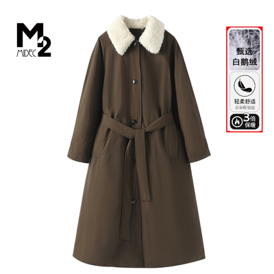 M2女装大码羊毛翻领鹅绒羽绒服