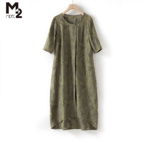 M2女装中年妈妈专柜高端洋气大码显瘦遮肚韩版连衣裙