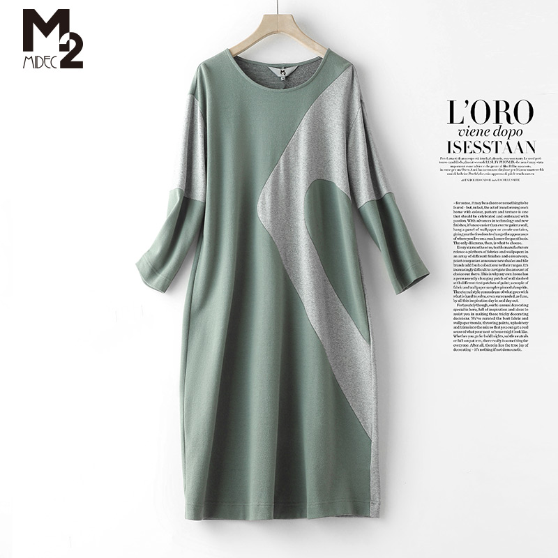 M2女装2025年春新款高端气质时尚中年妈妈大码显瘦胖mm长袖连衣裙