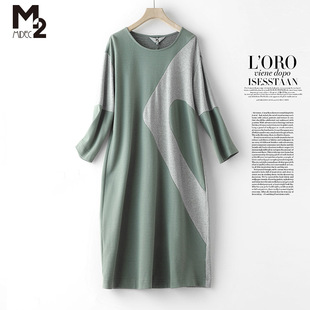 显瘦胖mm长袖 M2女装 中年妈妈大码 高端气质时尚 连衣裙 春新款