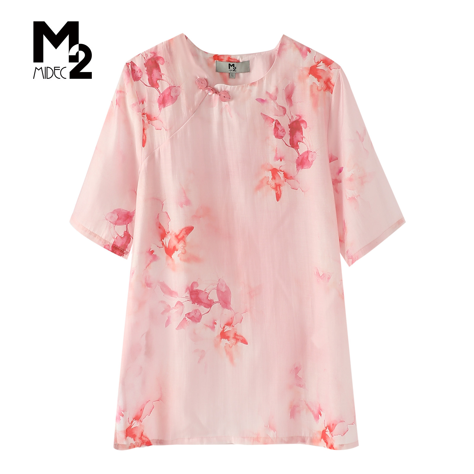 M2女装夏季新款宽松大码中年妈妈汉服中国风短袖上衣小衫