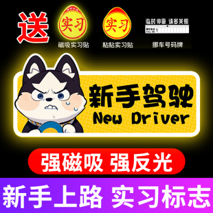 实习车贴新手上路女司机磁贴磁吸汽车贴纸装 饰创意搞笑磁性贴标志