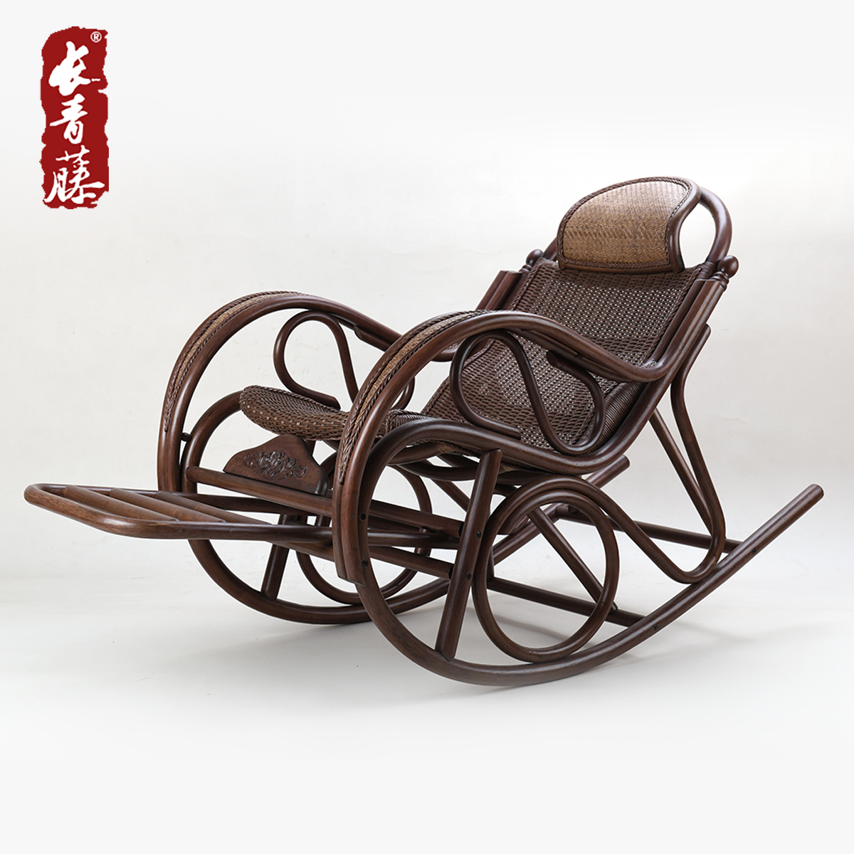 长青藤真藤编休闲靠背摇椅老人逍遥椅阳台藤摇椅午睡椅躺椅摇摇椅