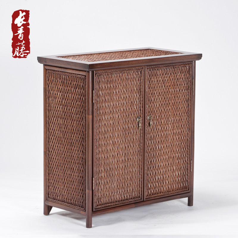 藤编实木门厅创意收纳储物阳台柜