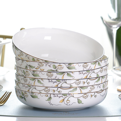 骨瓷深窝盘陶瓷深盘子套装加高加深菜盘家用餐具深口碟子汤盘组合