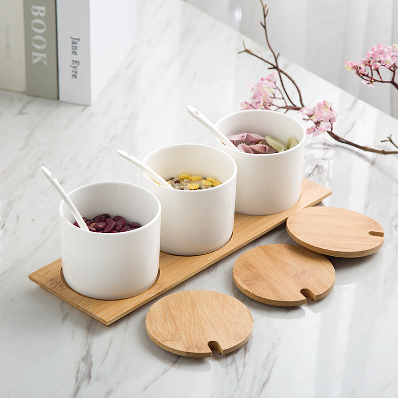 纯白骨瓷调味罐调料罐子中式厨房盐罐家用放盐糖味精调料盒套装