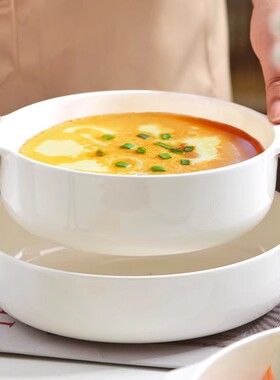 骨瓷餐具加深双耳汤碗微波炉专用盘子菜盘家用蒸蛋碗蒸蛋羹专用碗