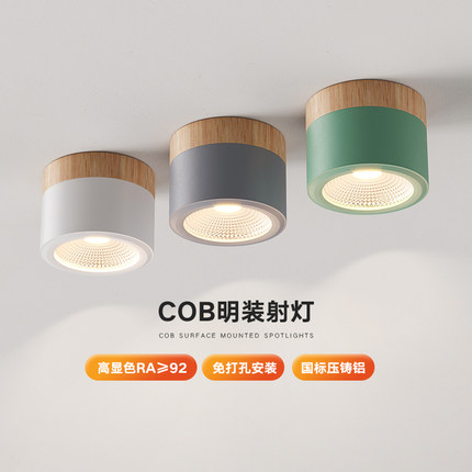 明装射灯北欧创意COB小射灯玄关阳台走廊无主灯设计免开孔led射灯