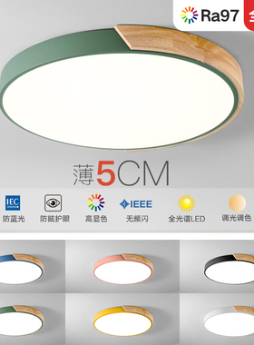 北欧吸顶灯卧室灯客厅灯书房灯实木简约全光谱护眼ins创意灯具led