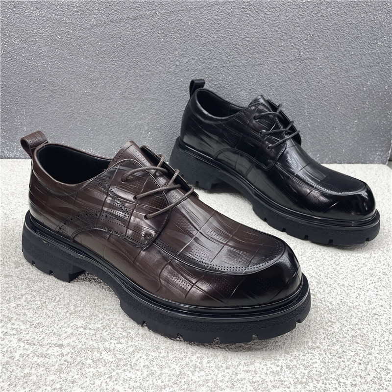 撤柜断码处理2025春新款真皮男鞋压花纹牛皮深口商务正装男士皮鞋