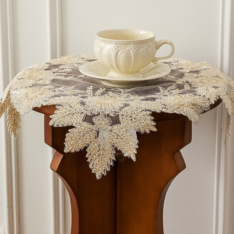 蕾丝刺绣餐垫桌面盖巾奢华圆形桌布小花架茶具装饰垫边几角几盖布
