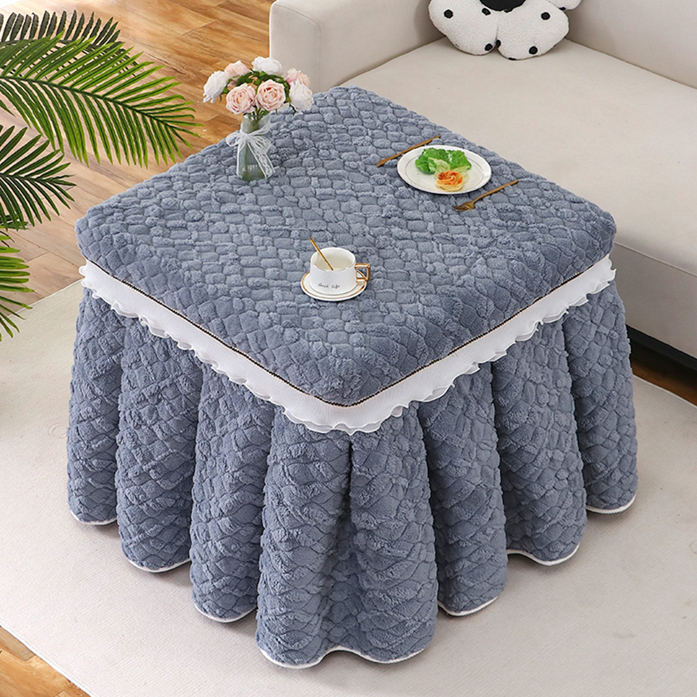 正方形电炉罩套加绒加厚取暖桌布套冬季保暖罩麻将机罩烤火桌罩套