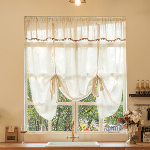 法式复古日式文艺提拉帘罗马帘升降帘飘窗小窗帘免打孔隔断免打孔